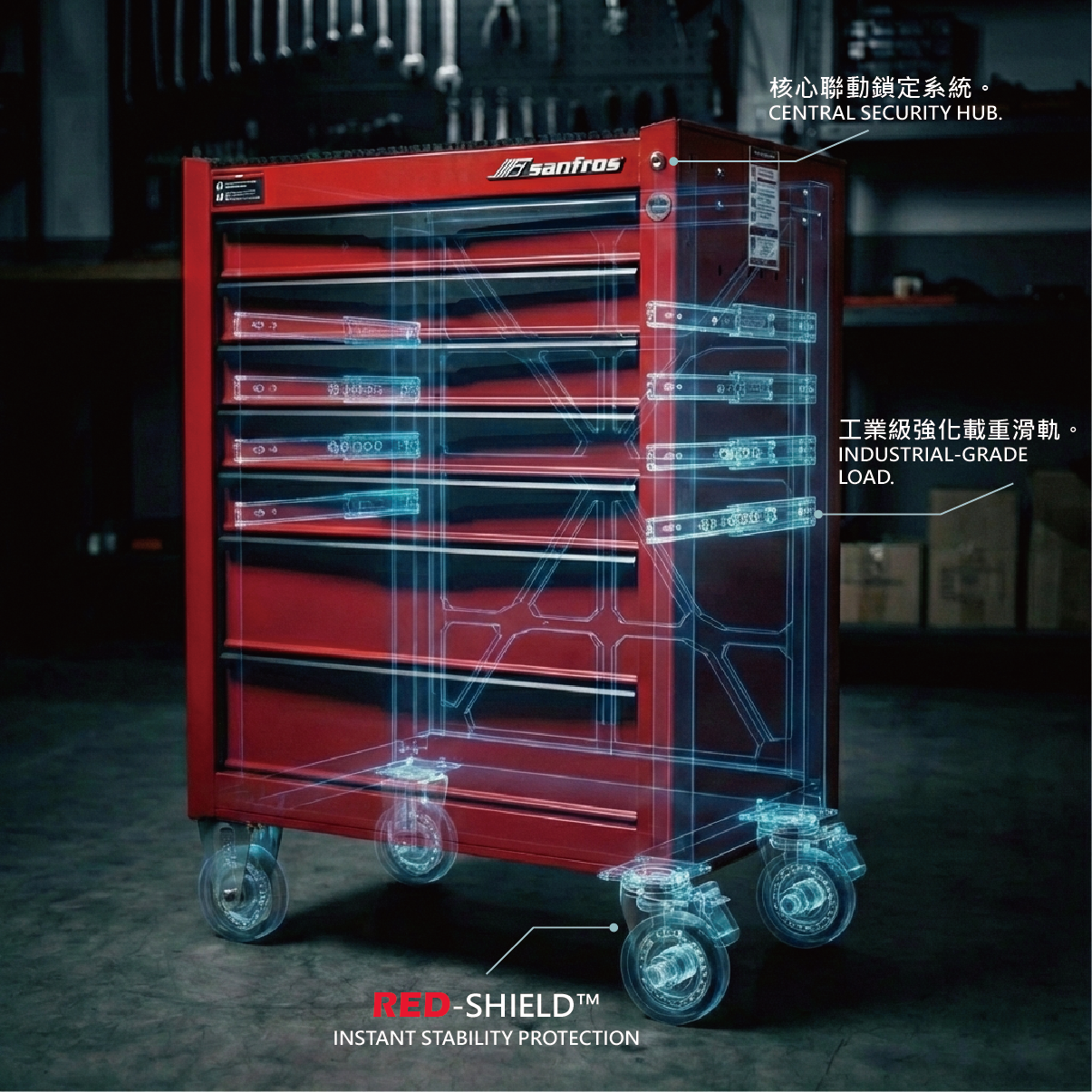 強固型安全七抽工具車