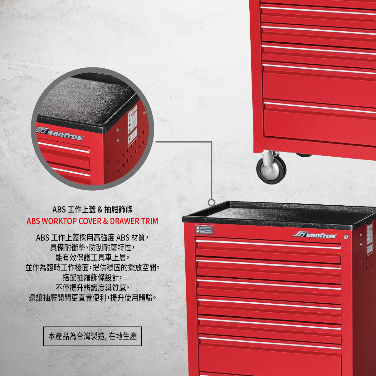 專業級 ABS 上蓋七抽工具車